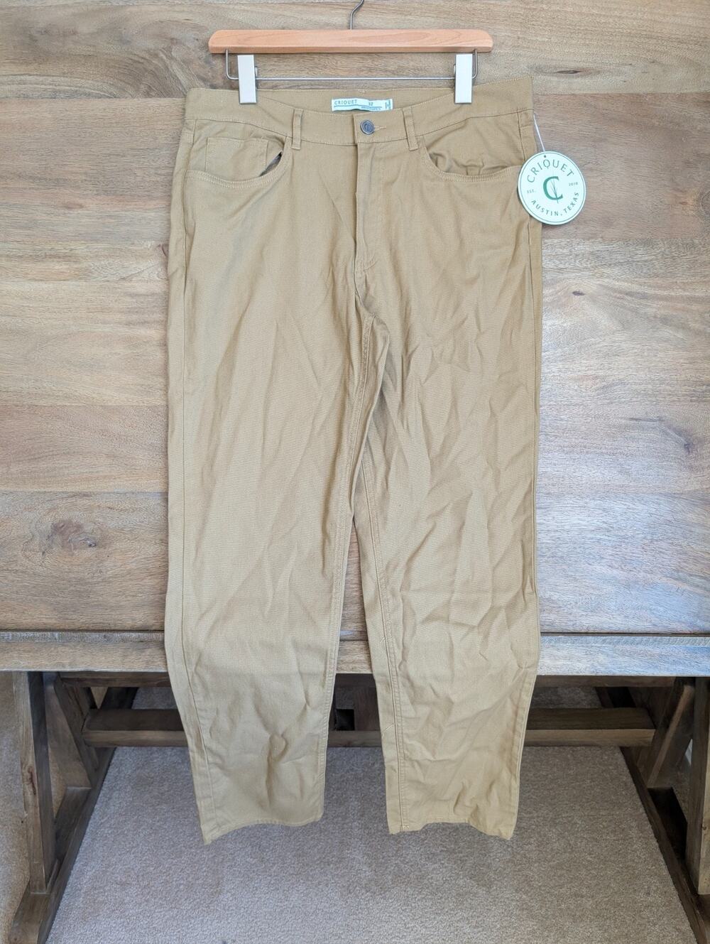 Criquet Pants Mens 32 Khaki Stretch Comfort Canvas High Rise Straight Leg NWT